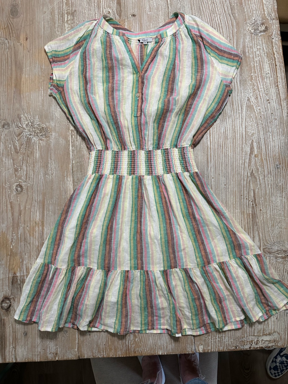 Rails Augustine Palais Stripe Pastel Smocked-Waist Mini Dress Linen Blend Sz M - Picture 5 of 15